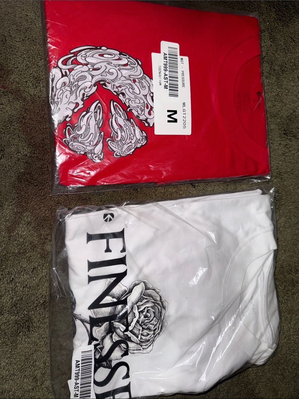 ethika Red & White Graphic Tee Pack – Wave Crest and 'FINESS' Rose Prints